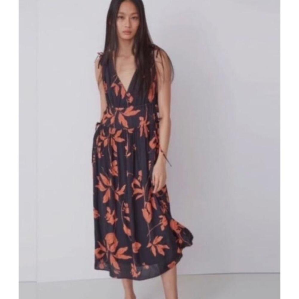 NWT THAKOON FLORAL DEEP V-NECK MAXI DRESS ORANGE BLACK PRINT FLOWERS SZ 0 XS